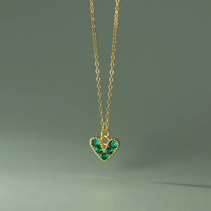 925 Silver Green Zircon Heart Pendant Necklace for Women