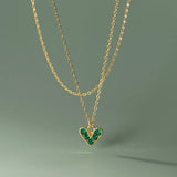 925 Silver Green Zircon Heart Pendant Necklace for Women