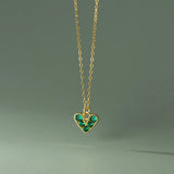 925 Silver Green Zircon Heart Pendant Necklace for Women