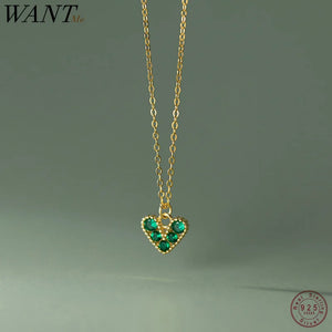925 Silver Green Zircon Heart Pendant Necklace for Women