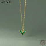 925 Silver Green Zircon Heart Pendant Necklace for Women