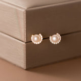 925 Silver Zircon Pearl Stud Earrings Wedding Jewelry