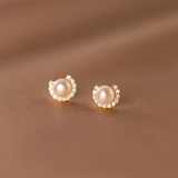 925 Silver Zircon Pearl Stud Earrings Wedding Jewelry
