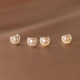 925 Silver Zircon Pearl Stud Earrings Wedding Jewelry