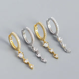 925 Silver Zircon Drop Earrings Tassel Charms