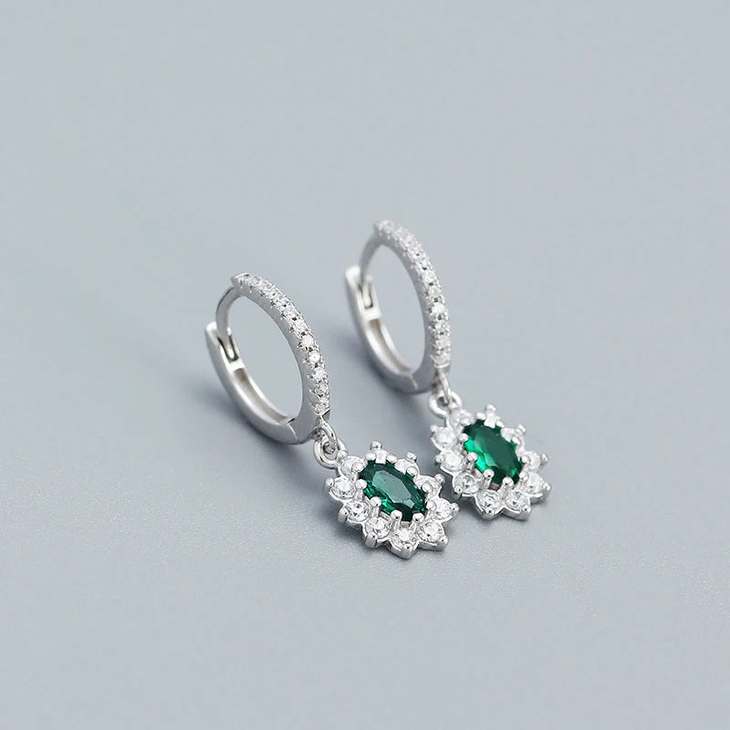 925 Silver Green Zirconia Drop Earrings for Women