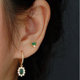 925 Silver Green Zirconia Drop Earrings for Women