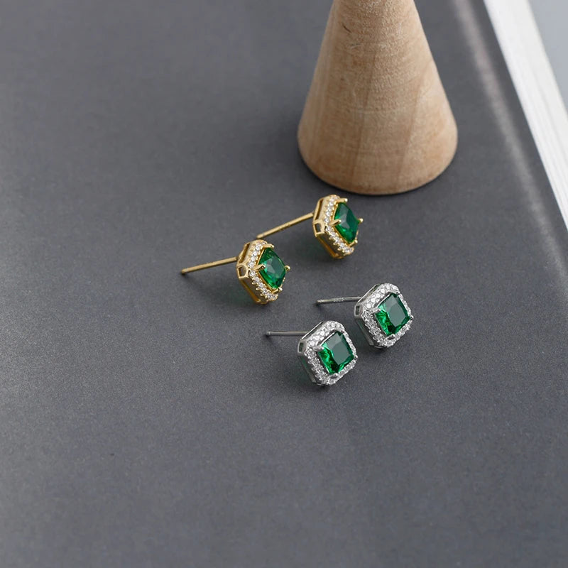 925 Silver Square Zircon Stud Earrings Romantic Wedding Jewelry