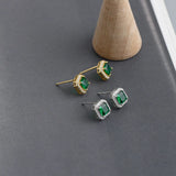 925 Silver Square Zircon Stud Earrings Romantic Wedding Jewelry