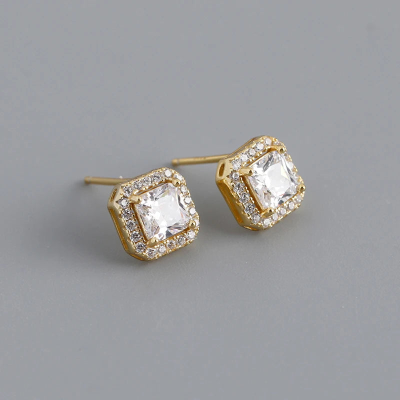 925 Silver Square Zircon Stud Earrings Romantic Wedding Jewelry