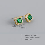 925 Silver Square Zircon Stud Earrings Romantic Wedding Jewelry