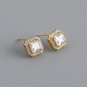 925 Silver Square Zircon Stud Earrings Romantic Wedding Jewelry
