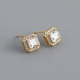 925 Silver Square Zircon Stud Earrings Romantic Wedding Jewelry