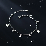 925 Silver Zircon Star Moon Chain Anklet for Women