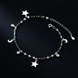 925 Silver Zircon Star Moon Chain Anklet for Women
