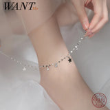 925 Silver Zircon Star Moon Chain Anklet for Women