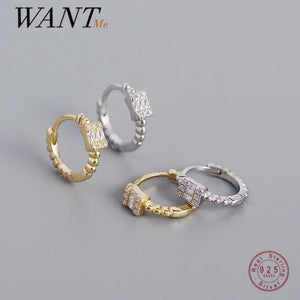 925 Silver Zircon Beads Earrings Women Bohemian Hoop Jewelry