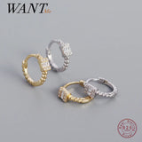 925 Silver Zircon Beads Earrings Women Bohemian Hoop Jewelry