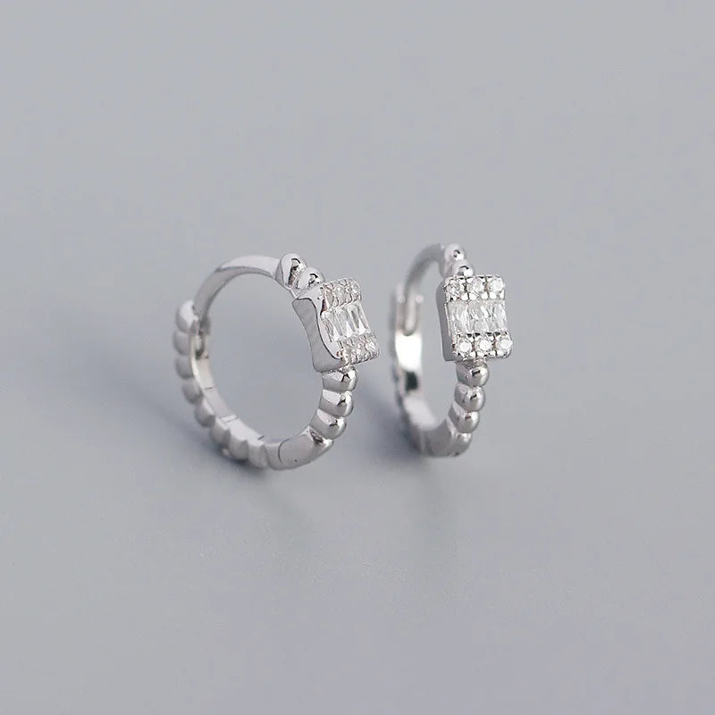 925 Silver Zircon Beads Earrings Women Bohemian Hoop Jewelry