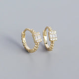 925 Silver Zircon Beads Earrings Women Bohemian Hoop Jewelry