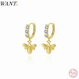 925 Silver Bee Drop Earrings Zircon Statement Party Jewelry