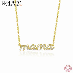 925 Silver Zircon Letter mama Necklace for Women