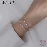 925 Silver Zircon Star Bangle for Women Party Bracelet Gift