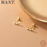 925 Silver Geometric Stud Earrings with Zircon Charm