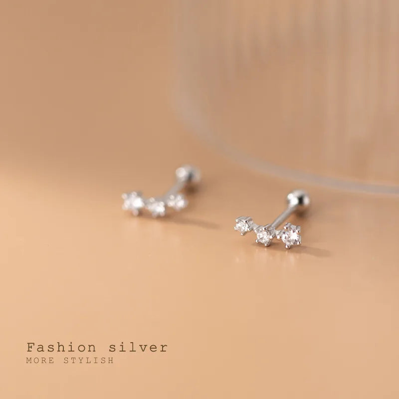 925 Silver Geometric Stud Earrings with Zircon Charm