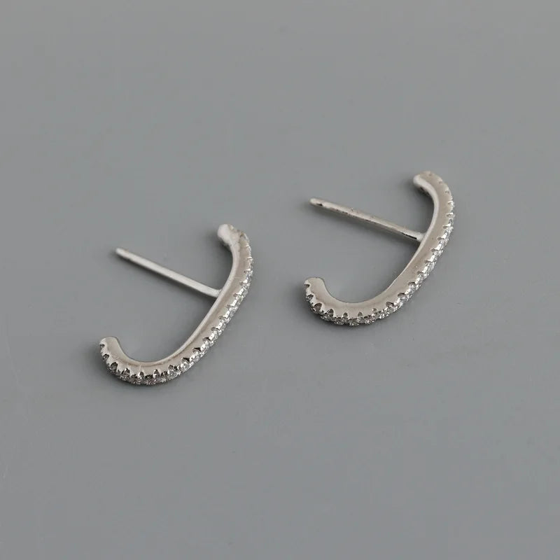 925 Silver Bar Zircon Stud Earrings Minimalist Design