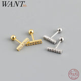 925 Silver Spiral Bead Small Stud Earrings Minimalist Women Jewelry
