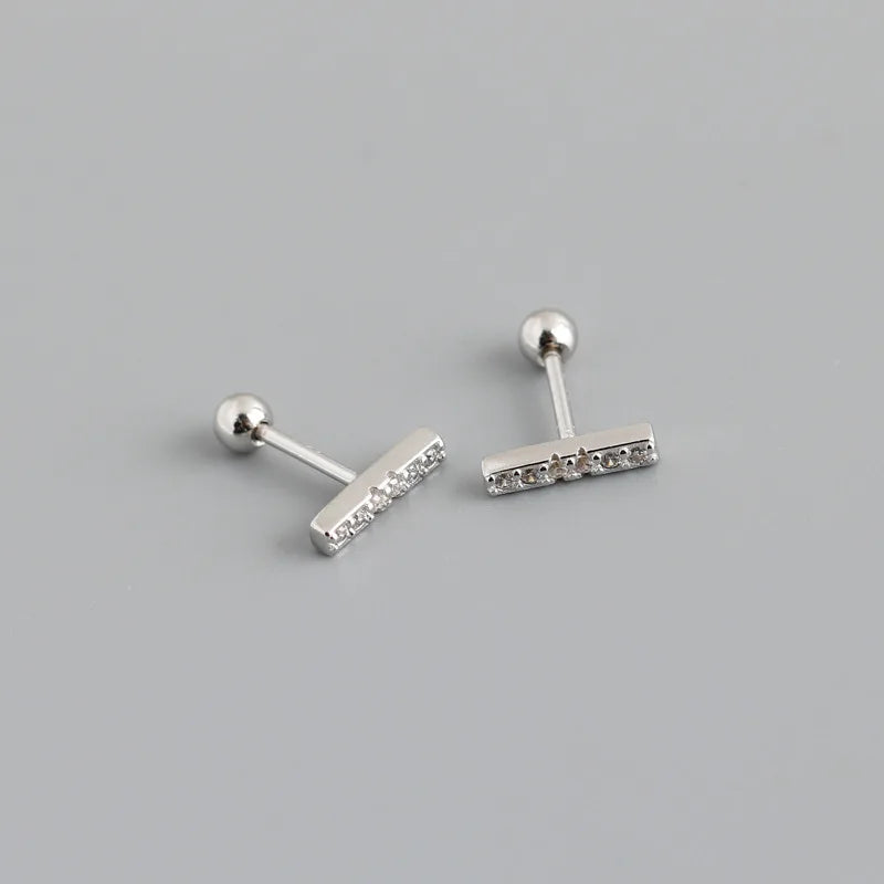 925 Silver Spiral Bead Small Stud Earrings Minimalist Women Jewelry