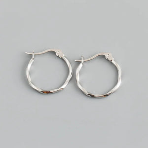 925 Silver Twist Circle Earrings Bohemian Style