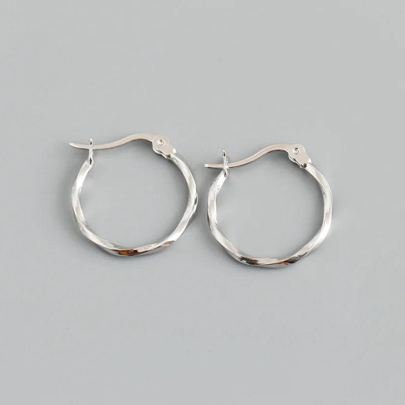 925 Silver Twist Circle Earrings Bohemian Style