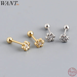 925 Silver Floral Bead Stud Earrings for Women