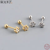 925 Silver Floral Bead Stud Earrings for Women
