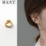 925 Silver Double Glossy Ear Clip Earrings Hip Hop Line No Piercing Ear Cuff