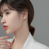925 Silver Double Glossy Ear Clip Earrings Hip Hop Line No Piercing Ear Cuff