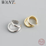925 Sterling Silver Double Punk Gothic Ear Clip On Earrings
