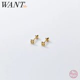 925 Silver 4-bead Statement Screw Stud Earrings for Baby Women