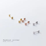 925 Silver 4-bead Statement Screw Stud Earrings for Baby Women