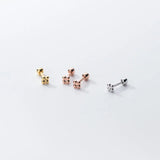 925 Silver 4-bead Statement Screw Stud Earrings for Baby Women