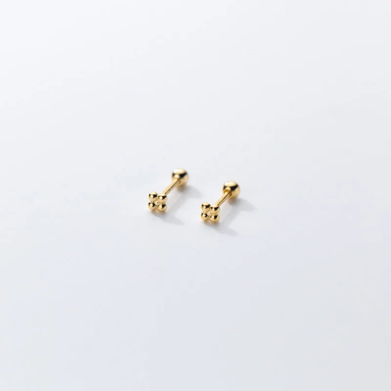 925 Silver 4-bead Statement Screw Stud Earrings for Baby Women