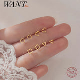 925 Silver Geometric Love Square Round Stud Earrings for Women