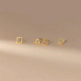 925 Silver Geometric Love Square Round Stud Earrings for Women