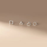 925 Silver Geometric Love Square Round Stud Earrings for Women