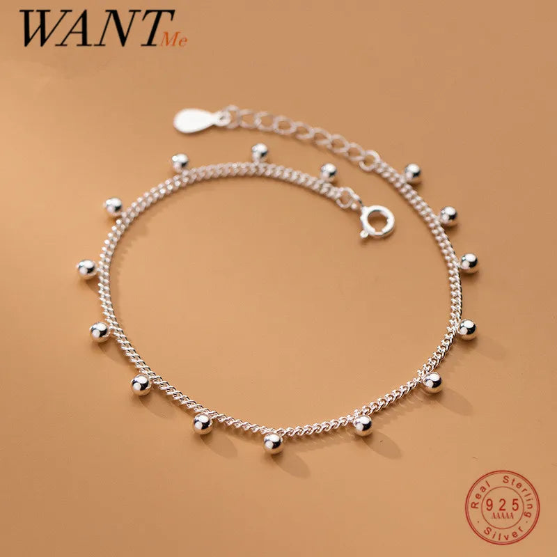 925 Silver Bead Chain Bracelet&Anklet for Women