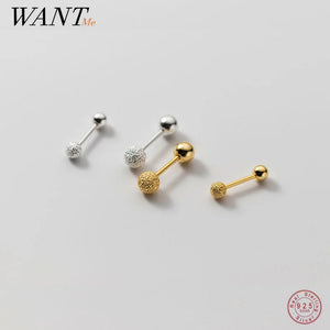 925 Silver Minimalist Bead Stud Earrings Glossy Frosted Finish Women Jewelry