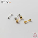 925 Silver Minimalist Bead Stud Earrings Glossy Frosted Finish Women Jewelry