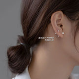 925 Silver Minimalist Bead Stud Earrings Glossy Frosted Finish Women Jewelry
